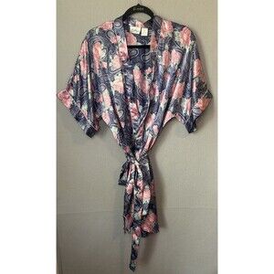 VTG Kathryn Women Short Floral Satin Robe Sz M Pink Roses Feminine Sexy Dainty